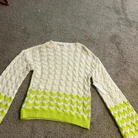 ABOUND Ivory/Green Sorbet Striped Pointella Knit Sweater Women's Size XXS, small - Picture 3 of 14